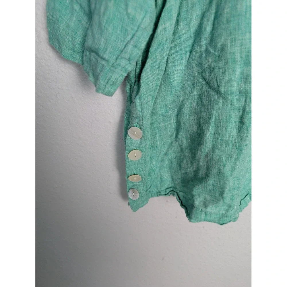 Tahari Womens Tunic Blouse 2X Green 100% Linen V-Neck 3/4 Sleeve Ruffle - Picture 4 of 8